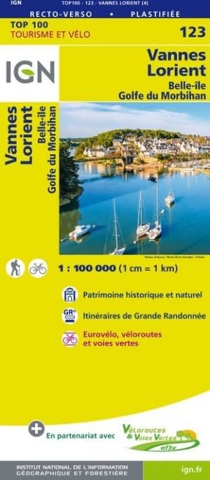 Vannes Lorient France - Detailed Road Map. The brand new revision of the IGN Top 100 maps - originally designed for cyclists they should appeal to anyone who wants to explore their holiday area of France in detail by walking, cycling or by car. IGN say th
