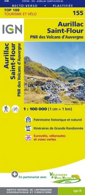Aurillac Saint-Flour France - Detailed Road Map. The brand new revision of the IGN Top 100 maps - originally designed for cyclists they should appeal to anyone who wants to explore their holiday area of France in detail by walking, cycling or by car. IGN