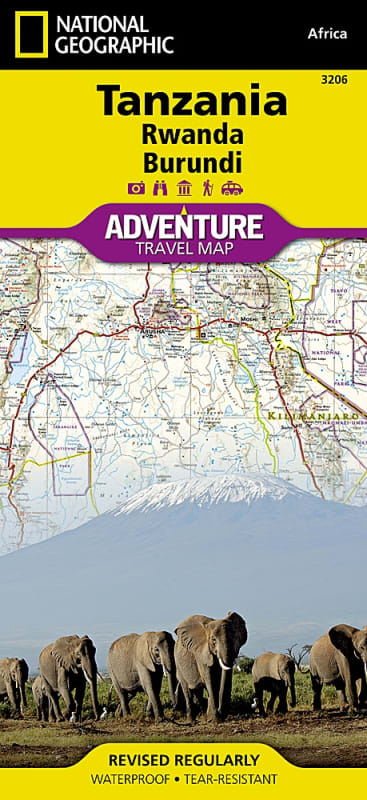 Tanzania & Rwanda & Burundi Adventure Map. The front side of the Tanzania map details the southern region of the country, from Zambia to the south, to the bordering country of Burundi to the west. The reverse side of the map details the northern region, s
