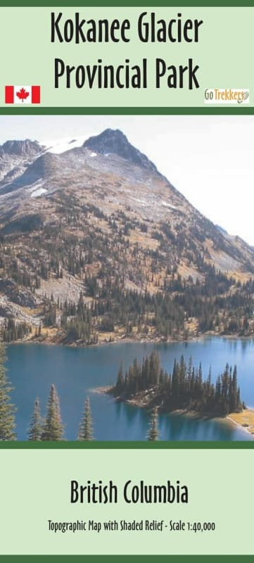 Kokanee Glacier Provincial Park Hiking Map - British Columbia, Canada. Topographic map with shading. Measures 36 x 36 inches and is single sided. Scale 1:40,000.