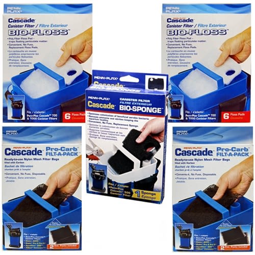 Penn-Plax Cascade 700 & 1000 Canister Filter Replacement Bio-Floss 12-pack (2X CCF231), Bio-Sponge (CCF229) & Pro-Carb Activated Carbon 4-Pack (2X CCF233) Package Penn-Plax Cascade 700 & 1000 Canister Filter Replacement Bio-Floss 12-pack (2X CCF231), Bio-Sponge (CCF229) & Pro-Carb Activated Carbon 4-Pack (2X CCF233) Package