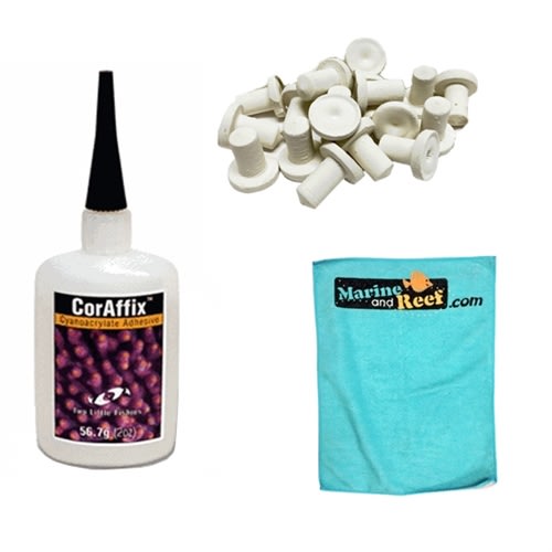 Two Little Fishies CorAffix Adhesive Gel, 2 oz, Coral Plug 20-Pack, & Towel Package