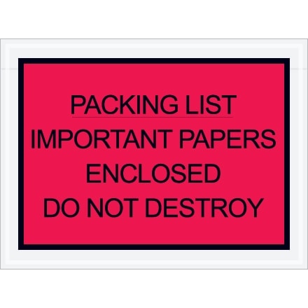 4 1/2" x 6" Red "Important Papers Enclosed" Envelopes 1000/Case