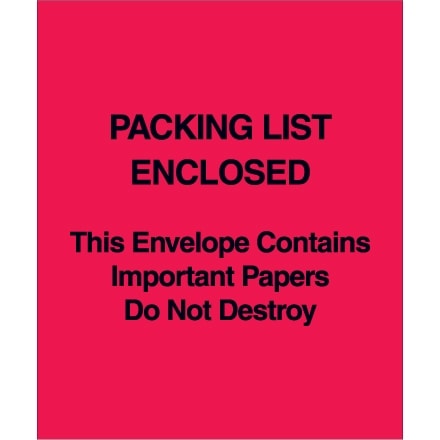 5" x 6" Red (Paper Face) "Packing List Enclosed This Envelope Contains?" 1000/Case