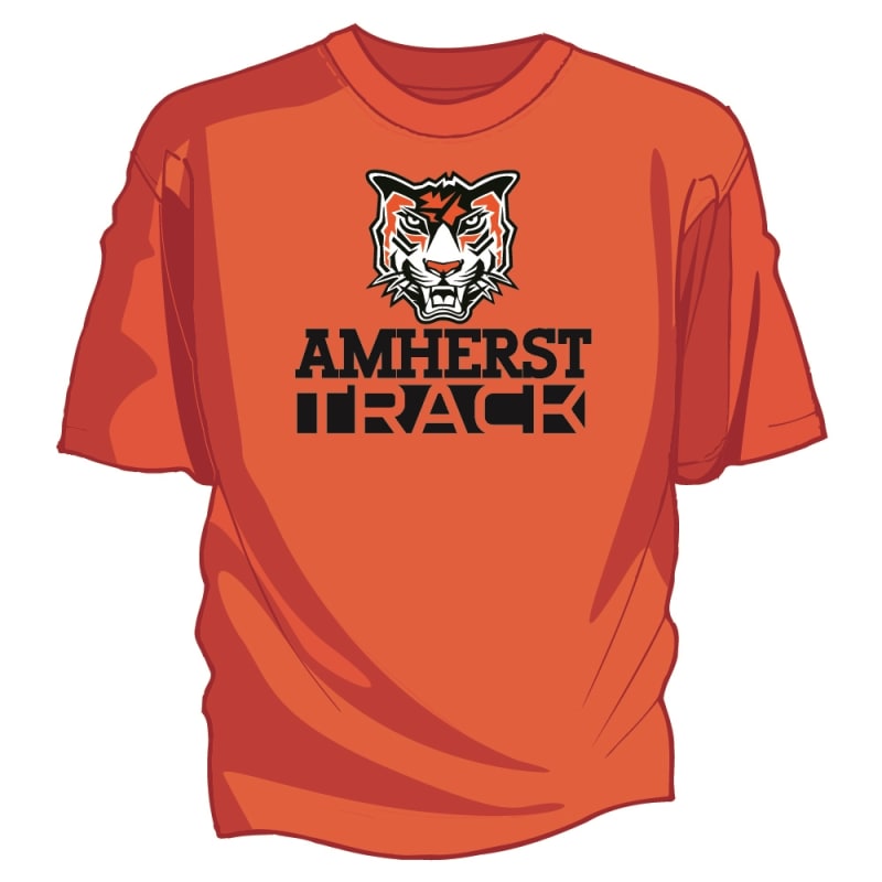 this is an orange shirt. It's an Amherst Track Tee shirt with logo