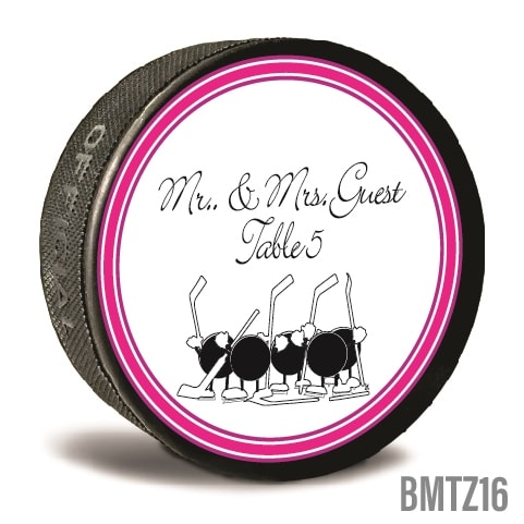 Your Bar Mitzvah can be personalized and memorable with custom printed pucks. Puck Guys table card custom printed pucks