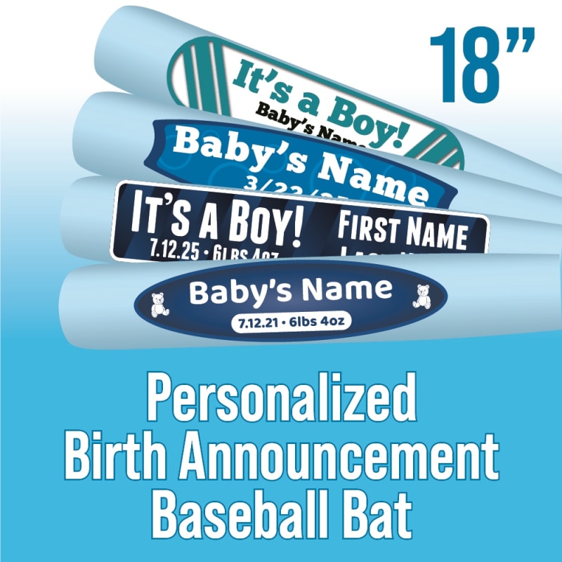 Baby Boy Birth Announcement Custom 18" Baseball Bat - 1 piece minimum - Full Color Print