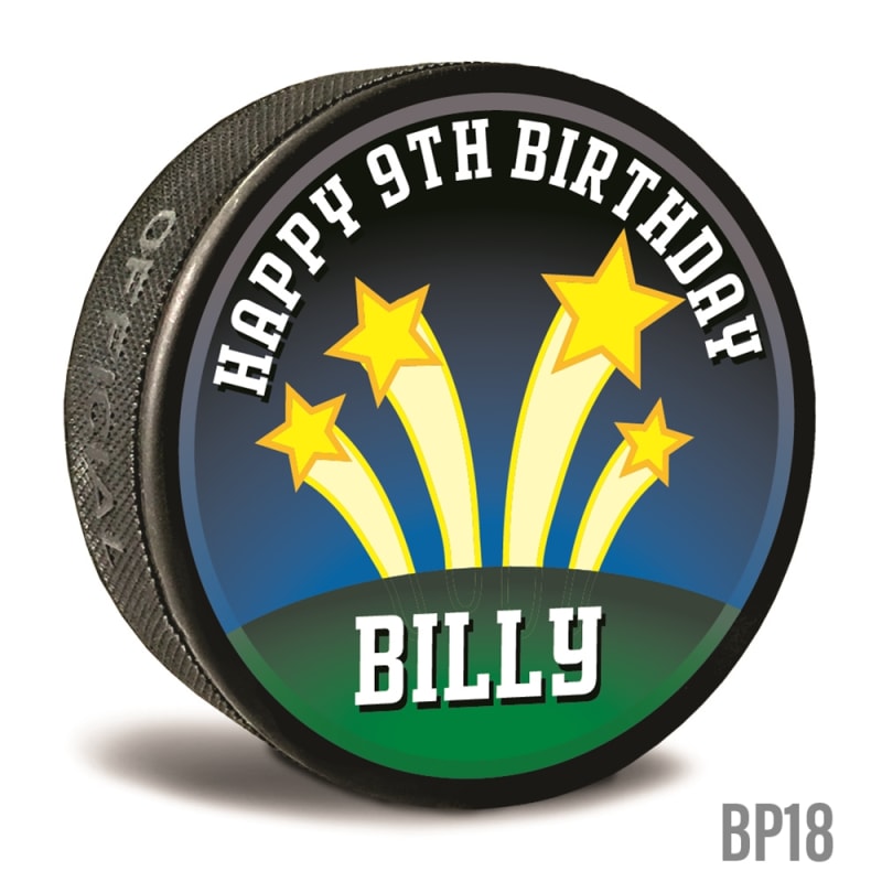 Hockey pucks are printed in vibrant colors with your choice of colors and text. Custom printed hockey puck souvenirs for party guests. It's always nice to let someone leave with a personalized memory.