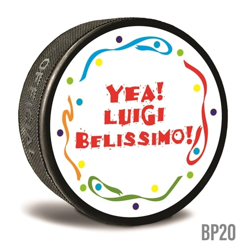 Hockey pucks are printed in vibrant colors with your choice of colors and text. Custom printed hockey puck souvenirs for party guests. It's always nice to let someone leave with a personalized memory.