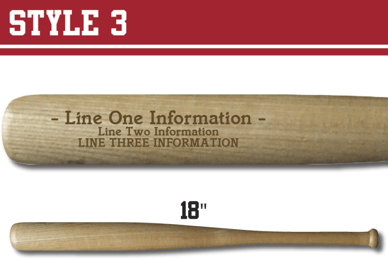 engraved 18" souvenir baseball bat "add your choice of three lines of text"