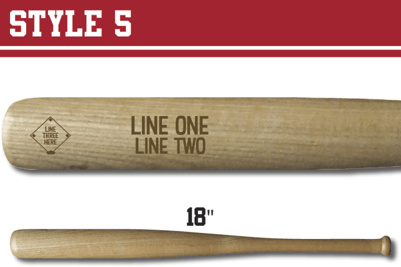 engraved 18" souvenir baseball bat "add two lines of text" This also has a picture of a baseball player inside a diamond shape box.