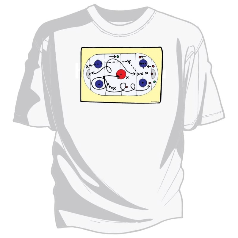 Printed Tee Shirt with Strategy Drawing on center chest.
