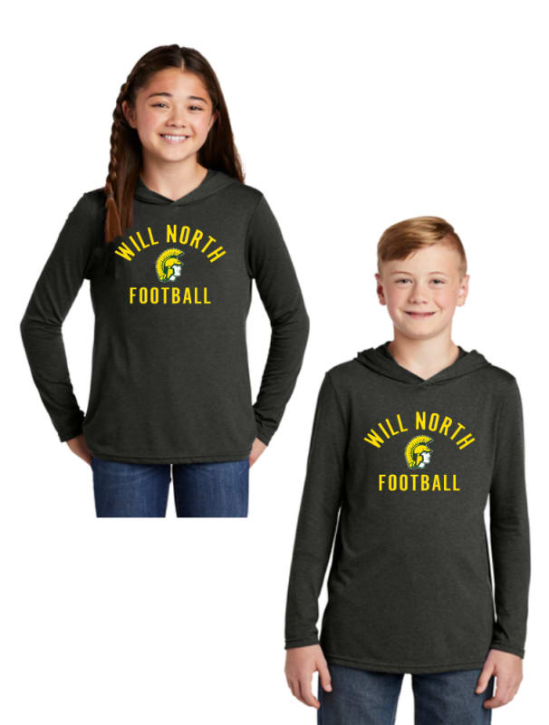 Will North Football Youth Tri Blend Hoodie Tee with Wmsvl Spartan logo.