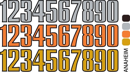 Sport helmet numbers are die cut decals that can be placed on a players helmet to match their jersey number. They are printed in many colors to match the color of the team logo.