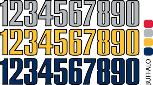 Sport helmet numbers are die cut decals that can be placed on a players helmet to match their jersey number. They are printed in many colors to match the color of the team logo.