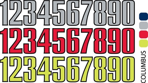 Sport helmet numbers are die cut decals that can be placed on a players helmet to match their jersey number. They are printed in many colors to match the color of the team logo.