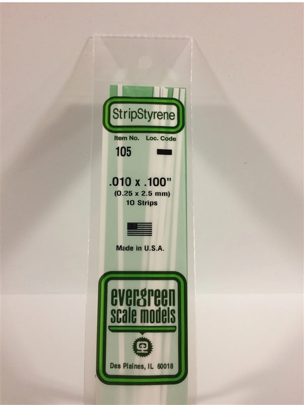Evergreen Scale Models .010" X .100" Opaque White Polystyrene Strip