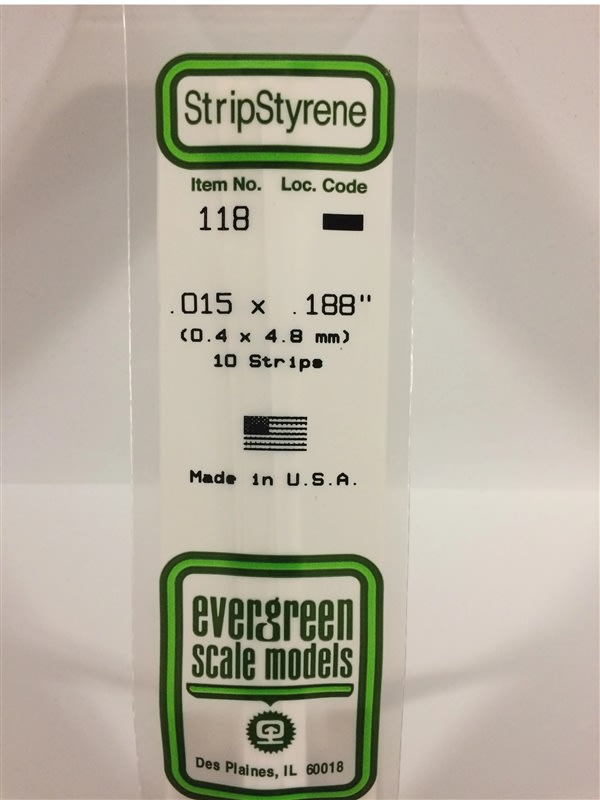 Evergreen Scale Models .015" X .188" Opaque White Polystyrene Strip