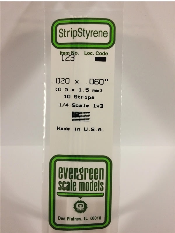 Evergreen Scale Models .020" X .060" Opaque White Polystyrene Strip