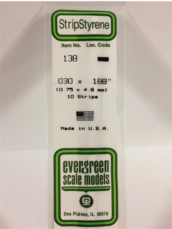 Evergreen Scale Models .030" X .188" Opaque White Polystyrene Strip