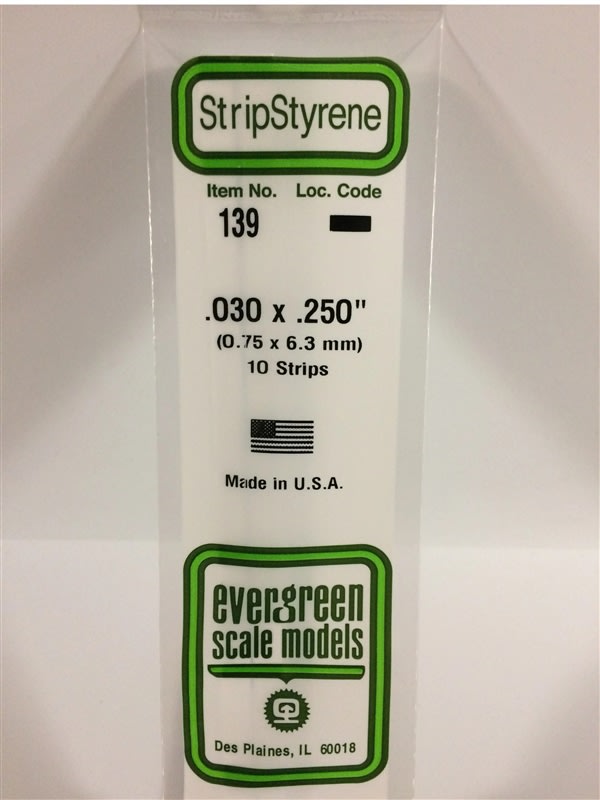 Evergreen Scale Models .030" X .250" Opaque White Polystyrene Strip