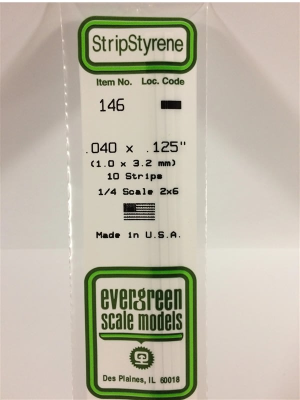 Evergreen Scale Models .040" X .125" Opaque White Polystyrene Strip