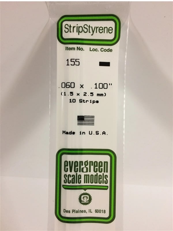 Evergreen Scale Models .060" X .100" Opaque White Polystyrene Strip