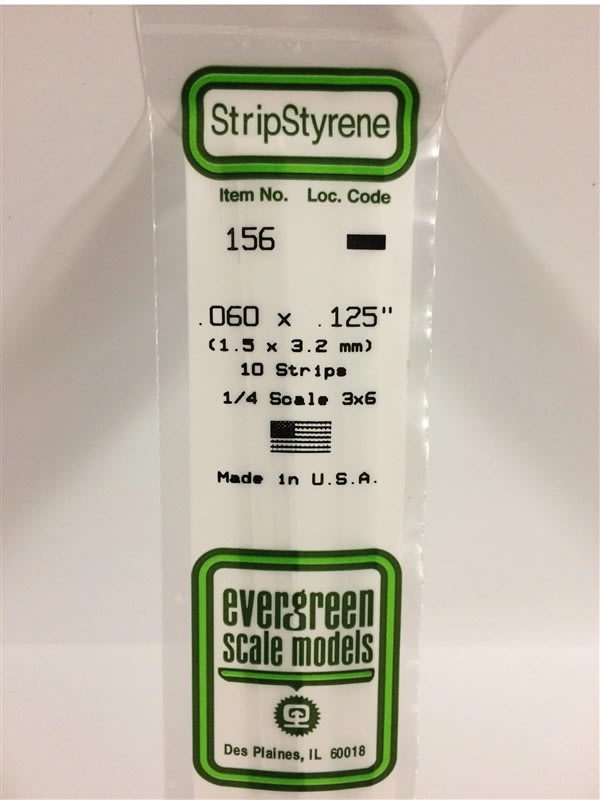 Evergreen Scale Models .060" X .125" Opaque White Polystyrene Strip