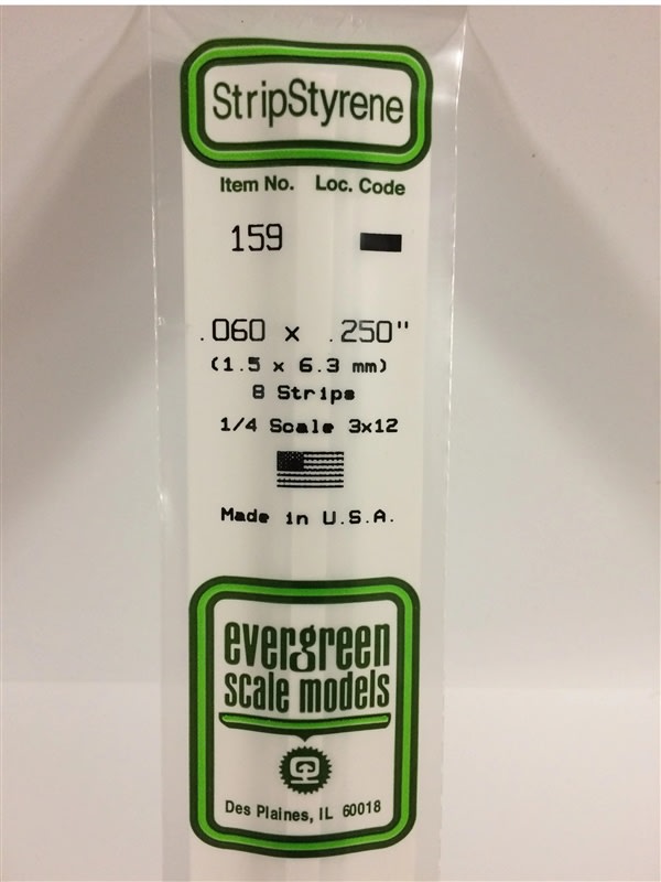 Evergreen Scale Models .060" X .250" Opaque White Polystyrene Strip