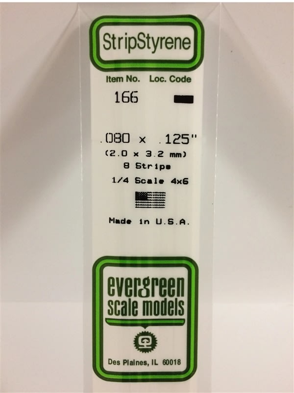 Evergreen Scale Models .080" X .125" Opaque White Polystyrene Strip
