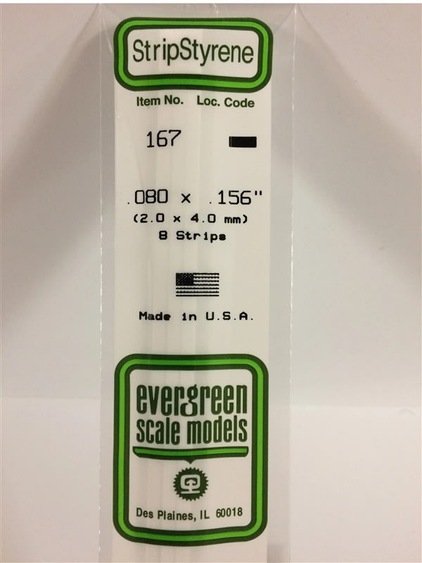 Evergreen Scale Models .080" X .156" Opaque White Polystyrene Strip