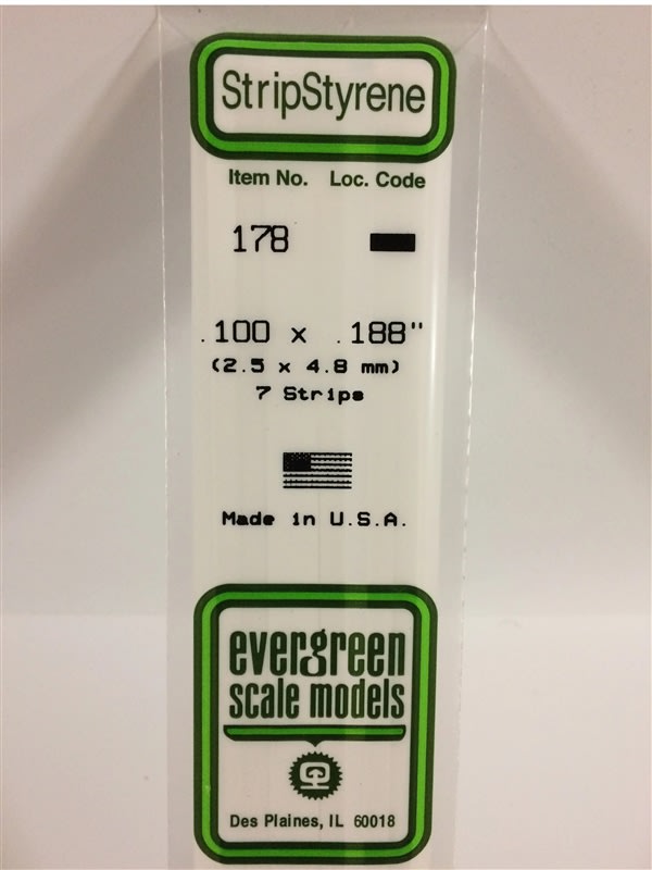 Evergreen Scale Models .100" X .188" Opaque White Polystyrene Strip