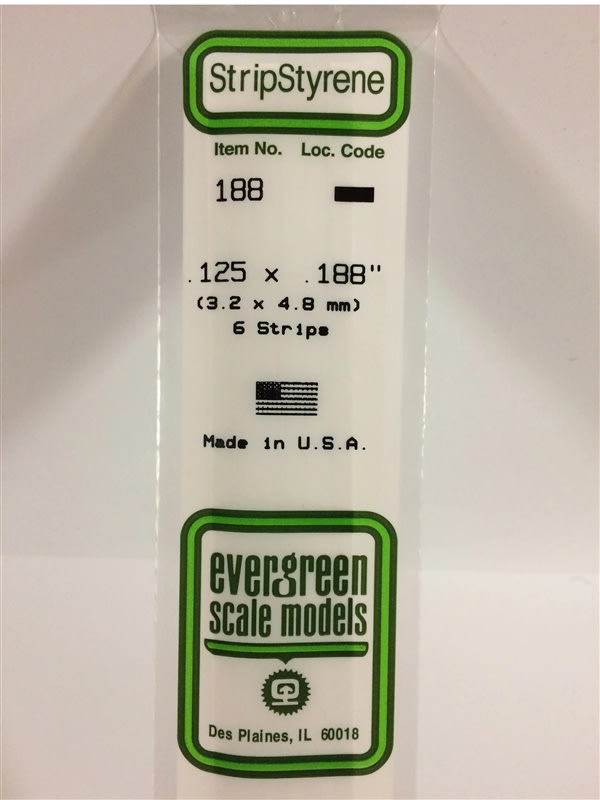Evergreen Scale Models .125" X .188" Opaque White Polystyrene Strip