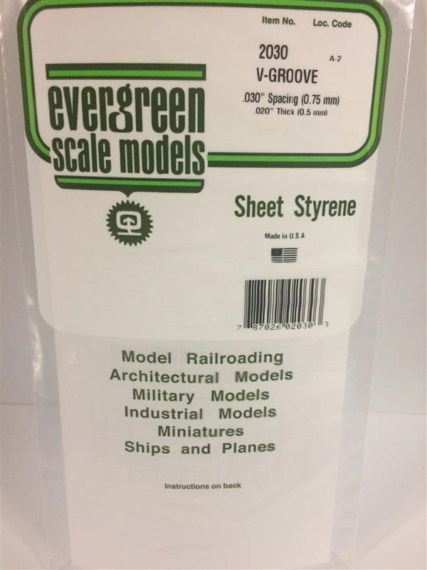 Evergreen Scale Models .030" Opaque White Polystyrene V Groove Siding