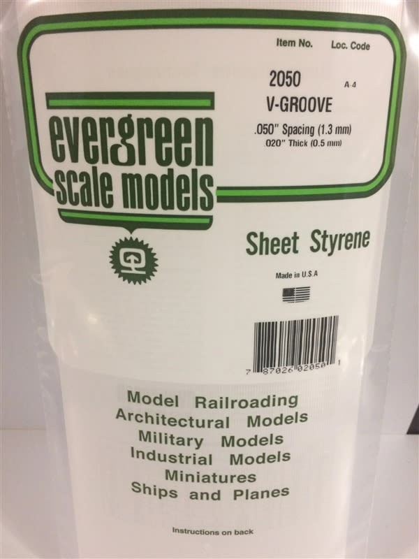 Evergreen Scale Models .050" Opaque White Polystyrene V Groove Siding