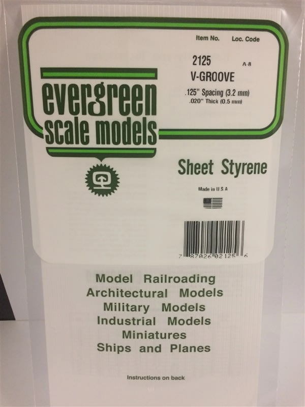 Evergreen Scale Models .125" Opaque White Polystyrene V Groove Siding