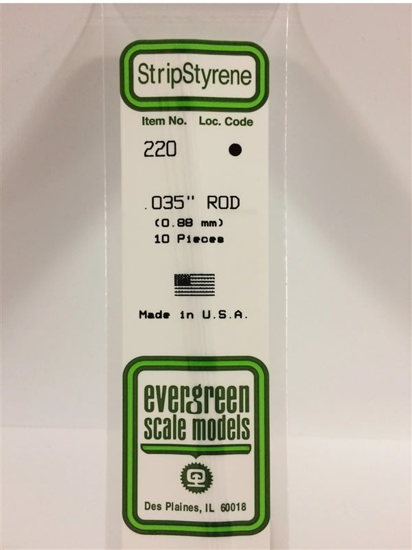 Evergreen Scale Models  .035" .88mm Opaque White Polystyrene Rod