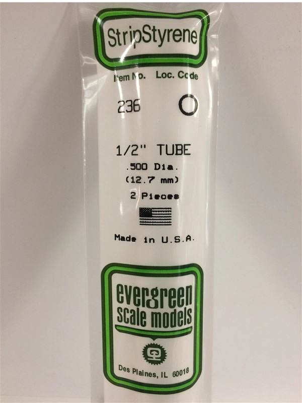 Evergreen Scale Models  .500"12.7mm Opaque White Polystyrene Tubing