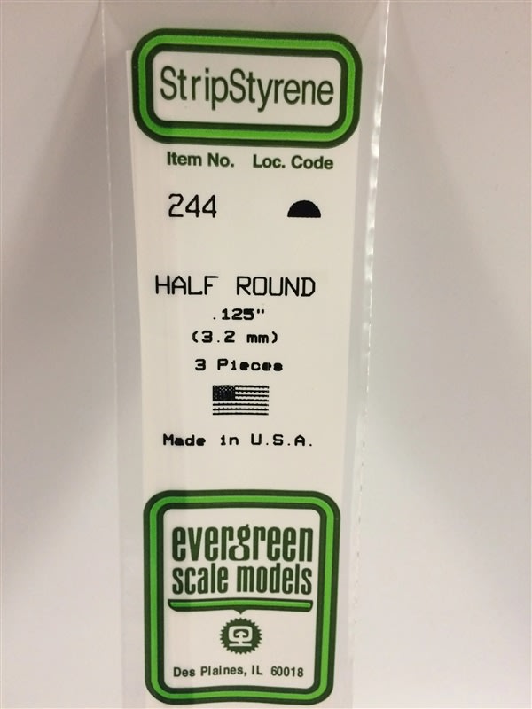 Evergreen Scale Models  .125" 3.2mm Opaque White Polystyrene Half Round