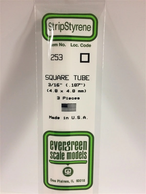Evergreen Scale Models  .188" 4.8mm Opaque White Polystyrene Square Tubing