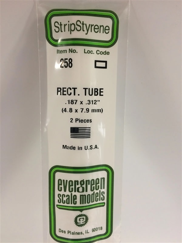 Evergreen Scale Models .188" X .312" 4.8mm X 7.9mm Opaque White Polystyrene Rectangular Tubing