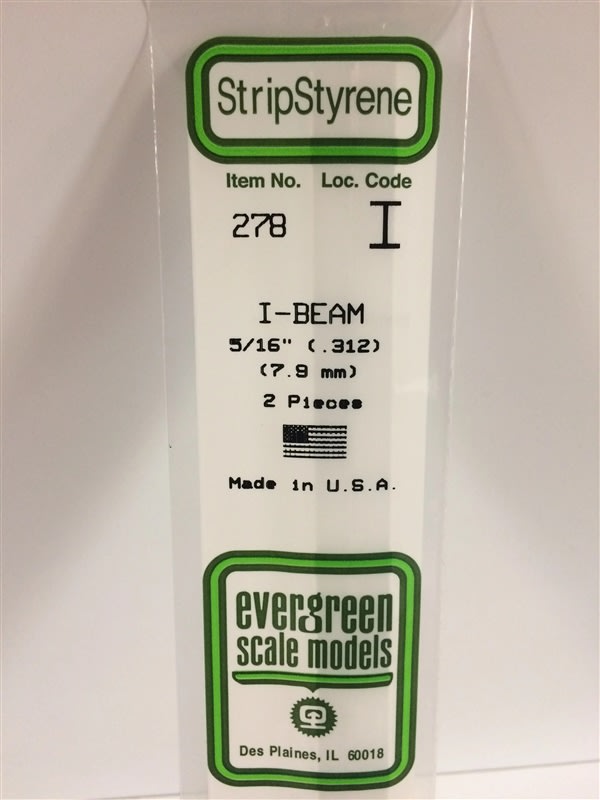 Evergreen Scale Models .312" 7.9mm Opaque White Polystyrene I-Beam