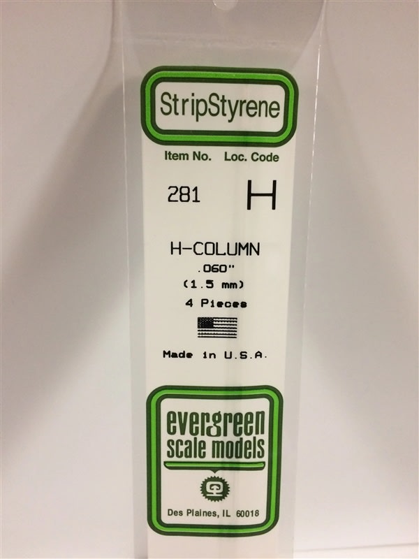 Evergreen Scale Models .060" 1.5mm Opaque White Polystyrene H-Column
