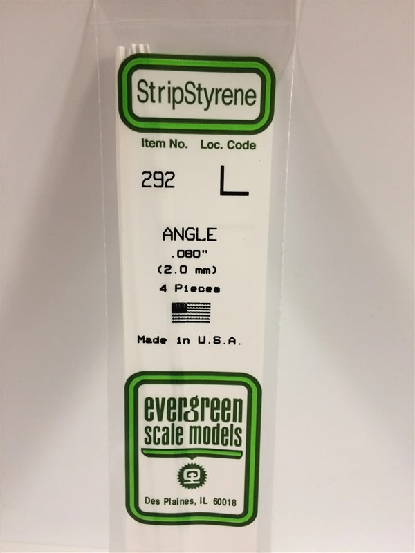 Evergreen Scale Models .080" 2.0mm Opaque White Polystyrene Angle
