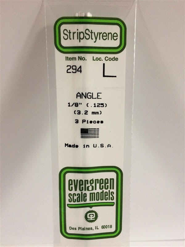 Evergreen Scale Models .125" 3.2mm Opaque White Polystyrene Angle