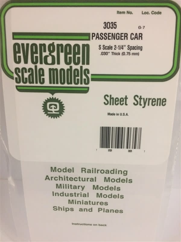 Evergreen Scale Models .035" Opaque White Polystyrene S Scale Passenger Car Siding