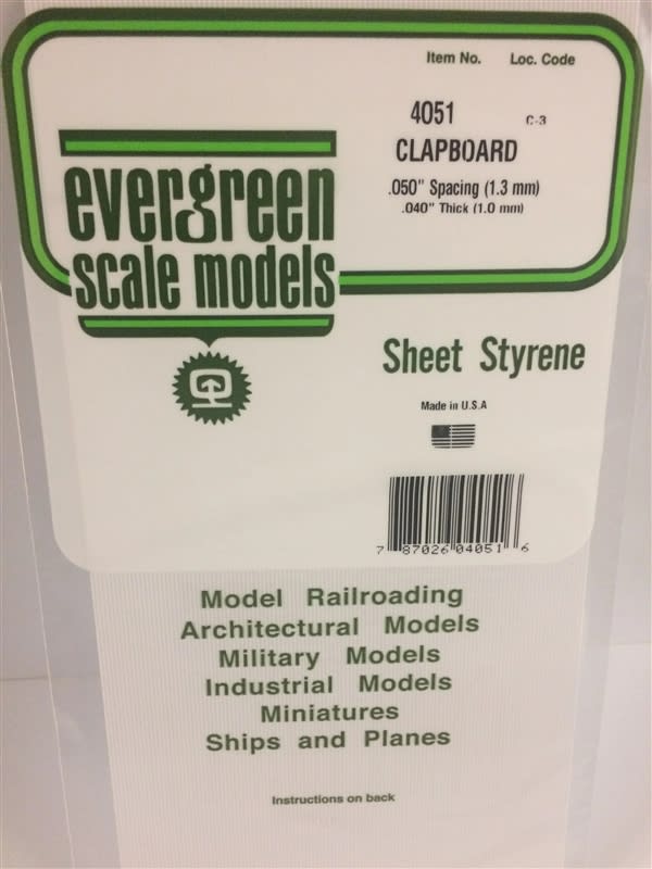 Evergreen Scale Models .050" Opaque White Polystyrene Clapboard  Siding