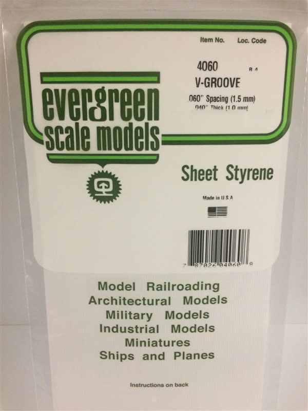 Evergreen Scale Models .060" Opaque White Polystyrene V Groove Siding