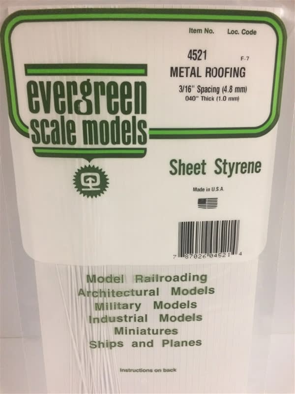 Evergreen Scale Models .040" X .1875" Opaque White Polystyrene Standing Seam Roofing