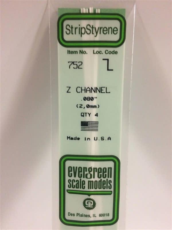 Evergreen Scale Models .080" 2.0mm Opaque White Polystyrene Z Channel